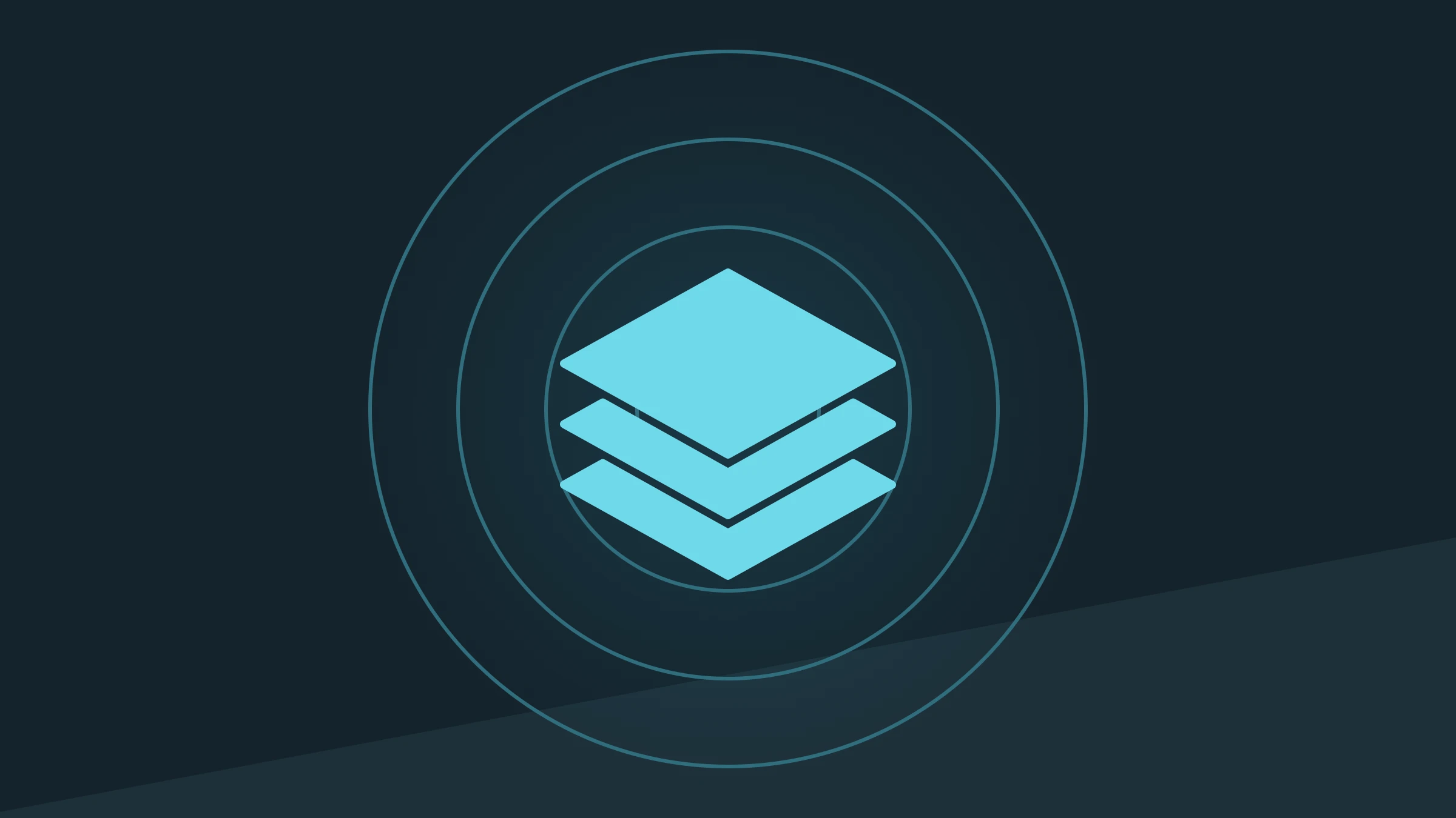 Stacked platform layers icon, inside concentric rings on a dark background