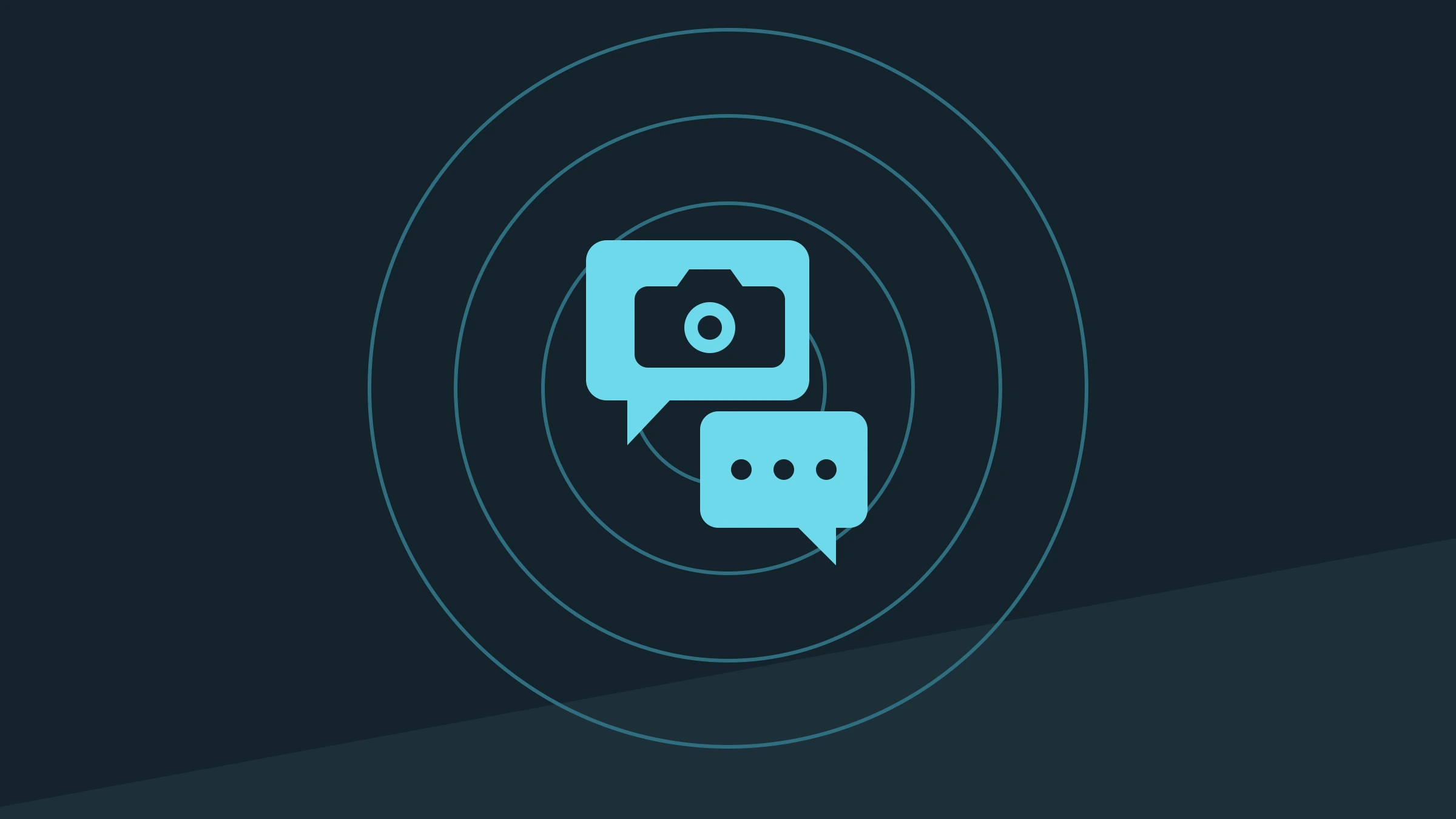 Cover graphic: a photo report speech bubble and a reply bubble, on a dark background with concentric rings