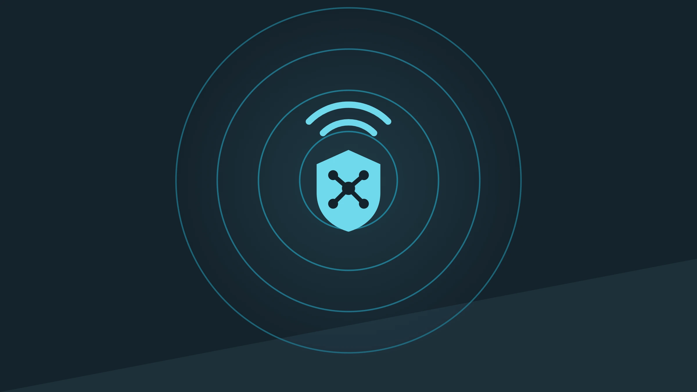 Cover graphic: a shield holding a connected sensor network, with signal arcs above it, inside concentric rings on a dark blue background