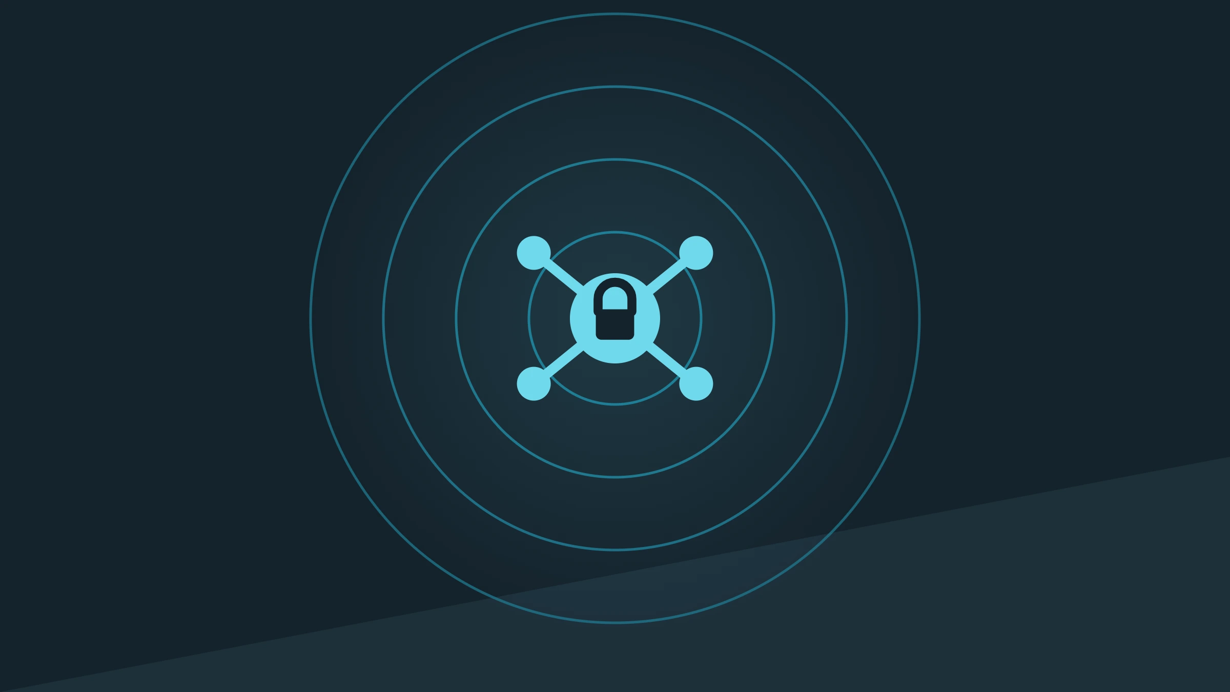 Cover graphic: a padlock at the centre of a four-node distribution network, inside concentric rings on a dark blue background