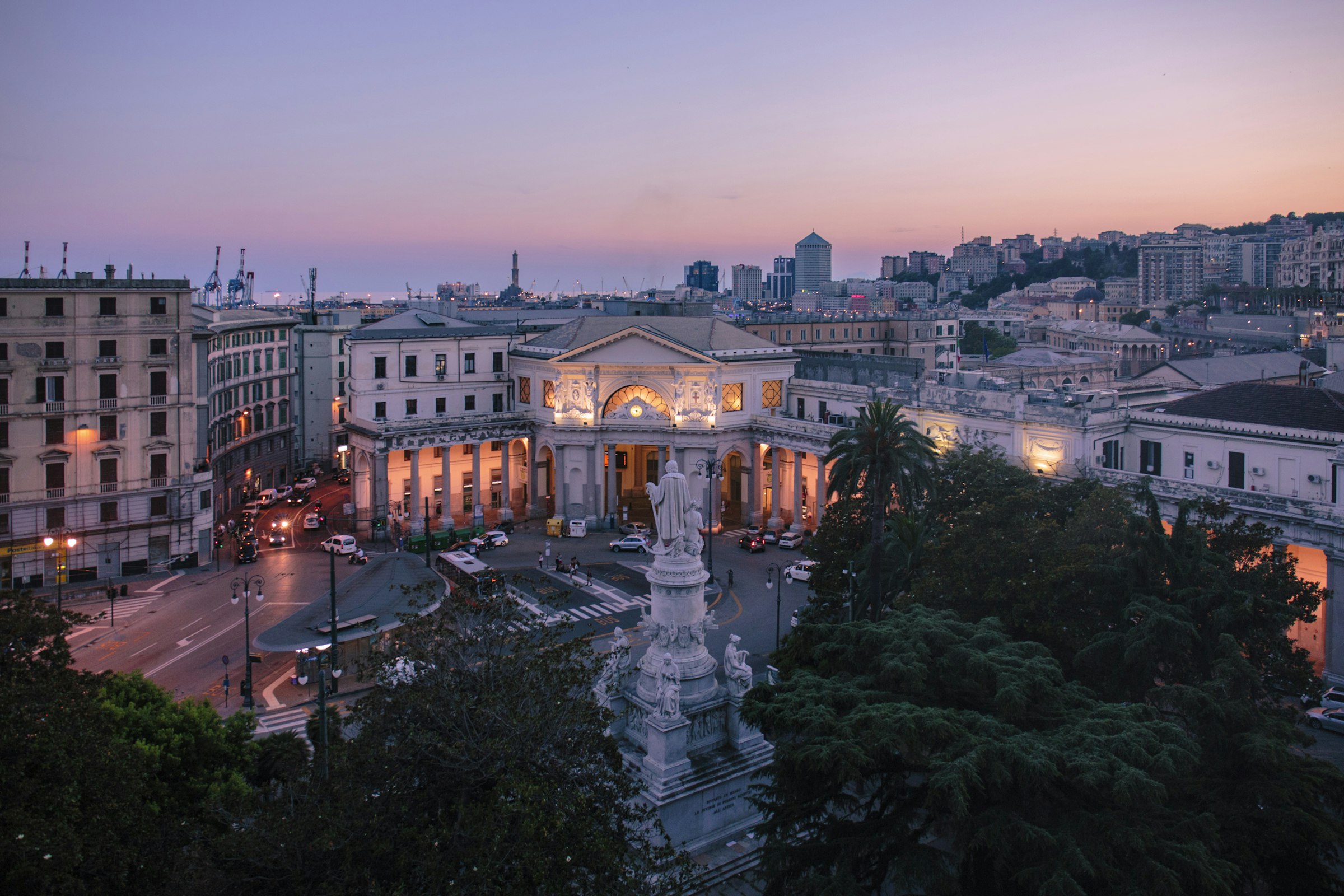 View of Genova from an elevated point at dusk