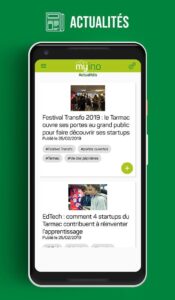 MyIno App news screen with Inovallée park and start-up news