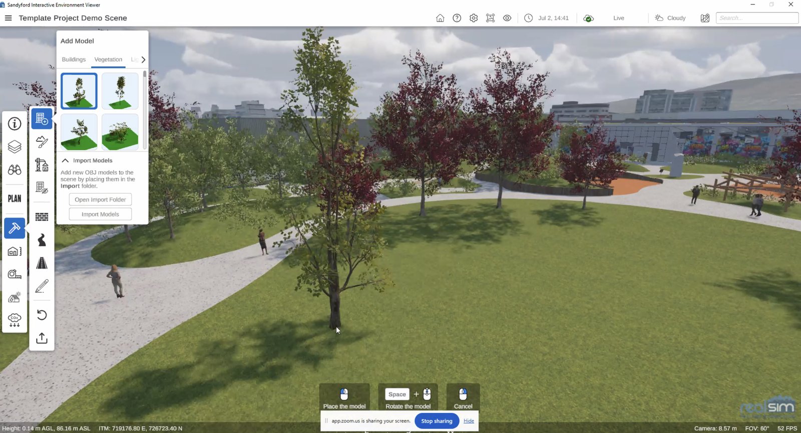 The Sandyford interactive viewer lets users place trees and estimate how much carbon they could capture.