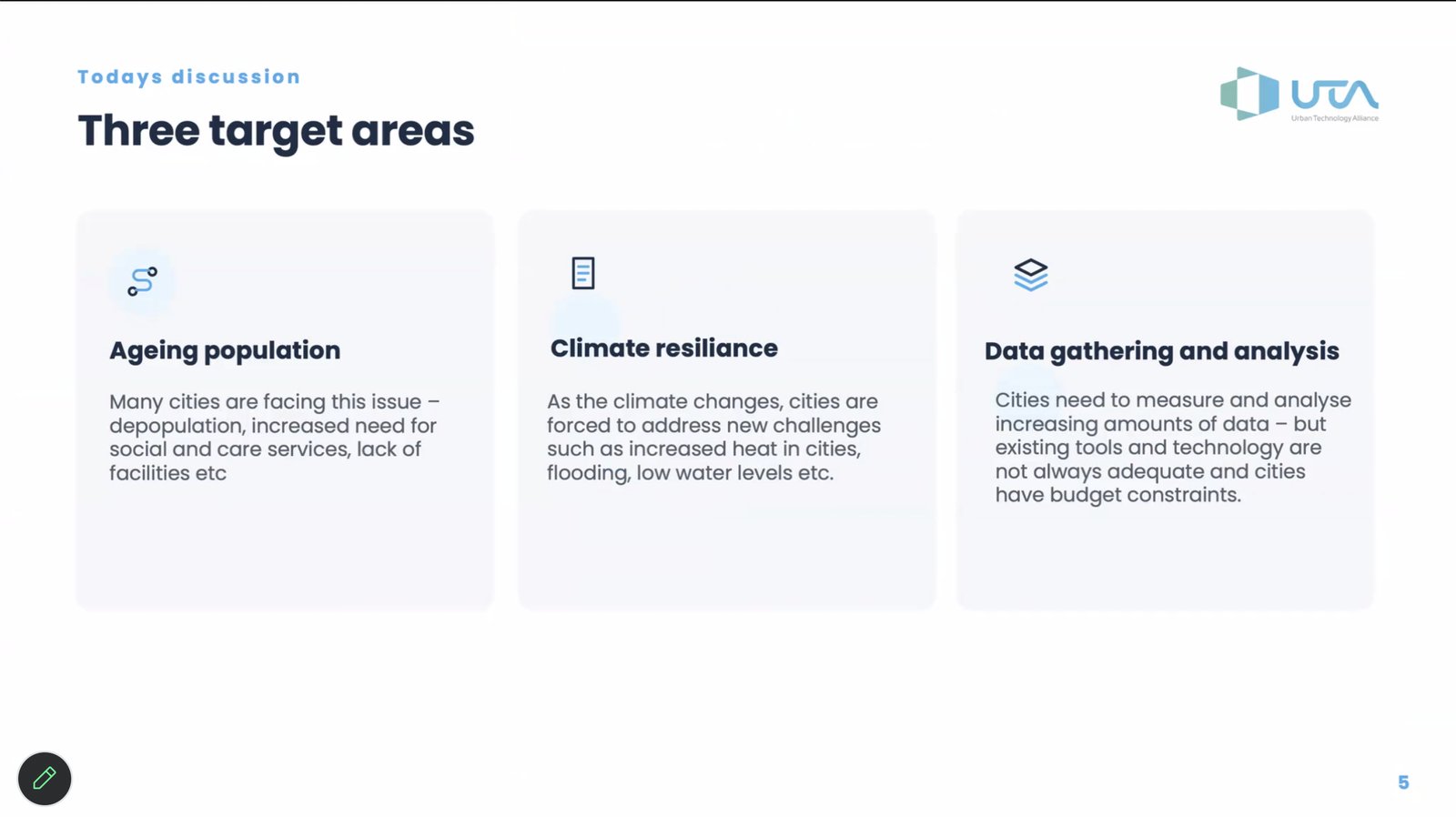 The session focused on three target areas: ageing population, climate resilience, and data gathering and analysis.