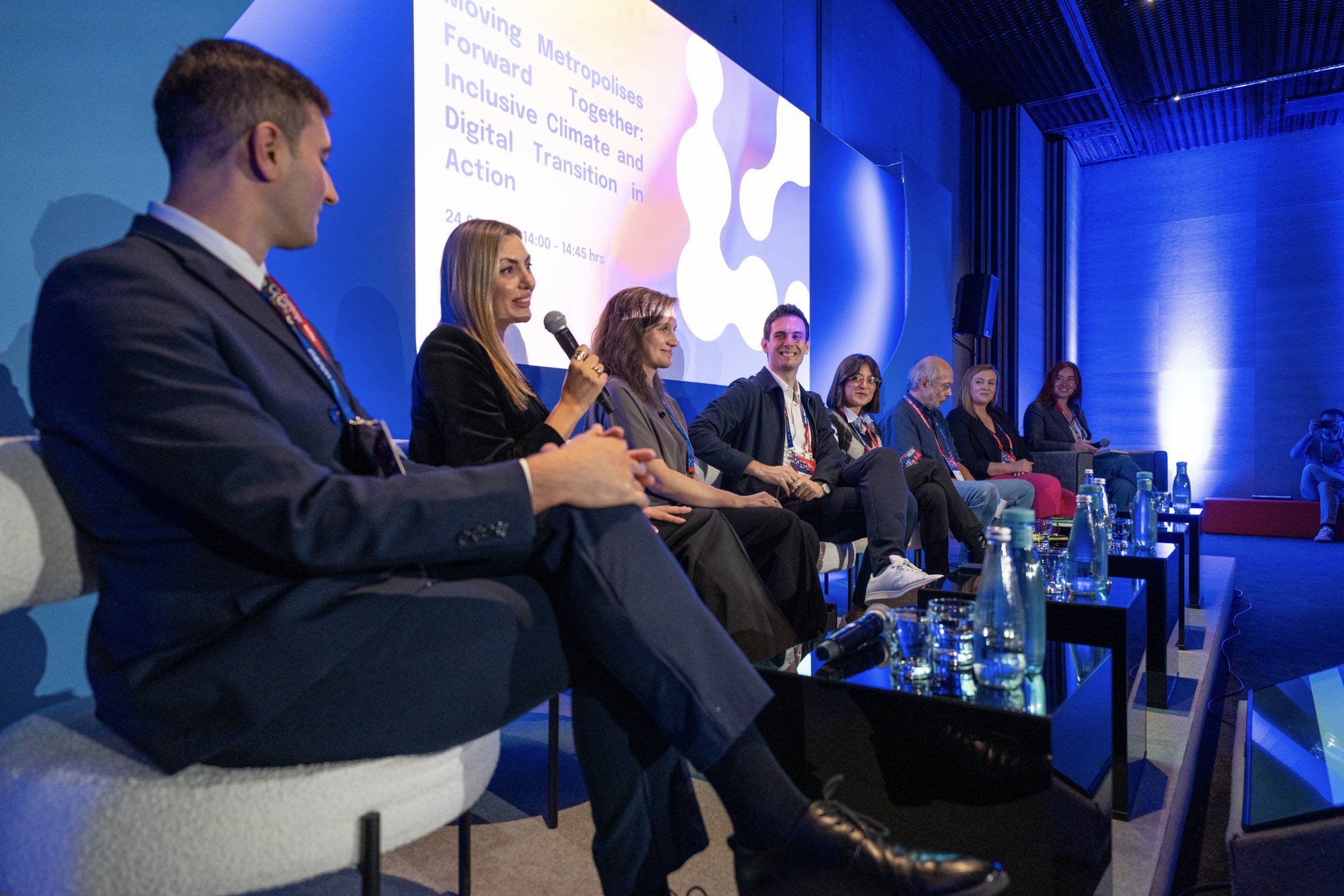 Dr Maryna Gorobei of UTA speaking on the Strategy Stage panel at the New Mobility Congress in Katowice